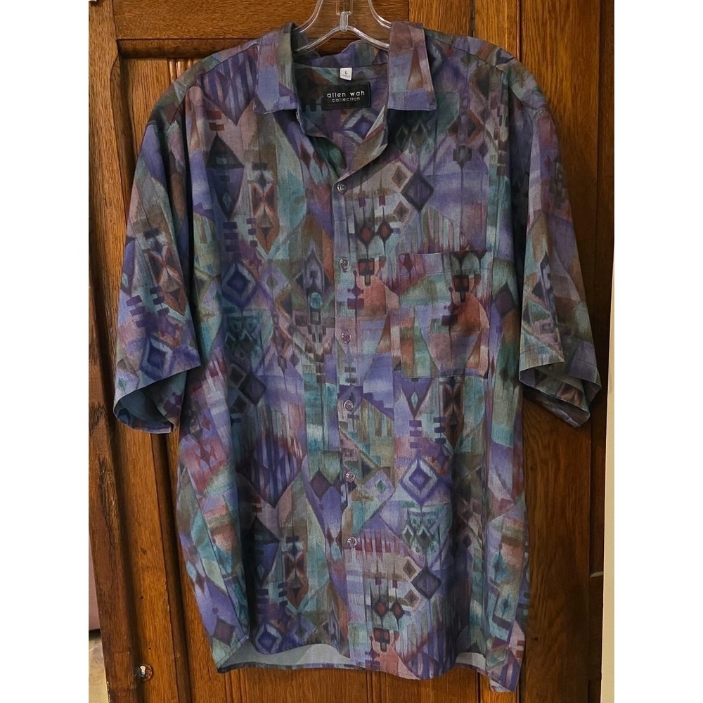 Native American Allen Wah Button Down Mens L Multicolor Southwestern USA Y2K